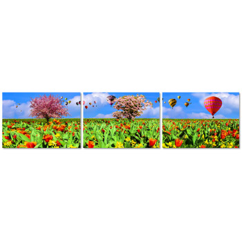 Hot Air Balloons and Flowers - Poster in Three Pieces