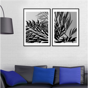 Botanisk växtposter - Svartvitt tavelset i två delar