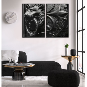 Lejon dörrknackare - Svartvitt tavelset i två delar