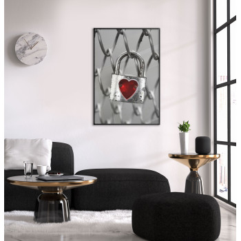 Lås med Hjärta - Svartvit Poster med Röd Färg