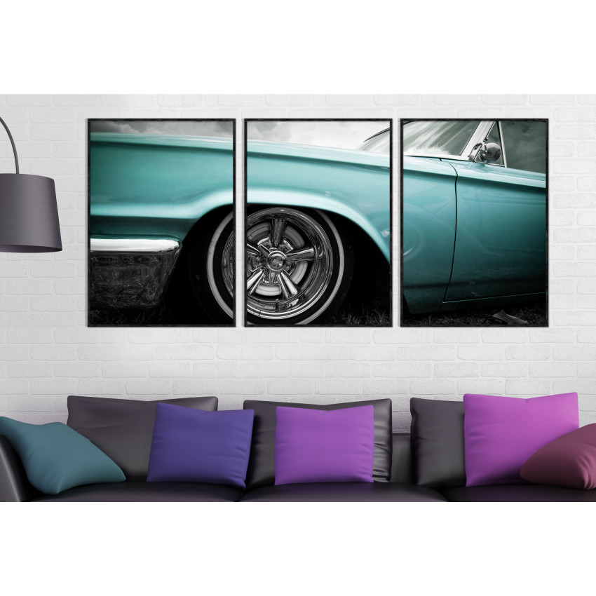 Low rider klassisk bil - Turkos poster tavla i tre delar