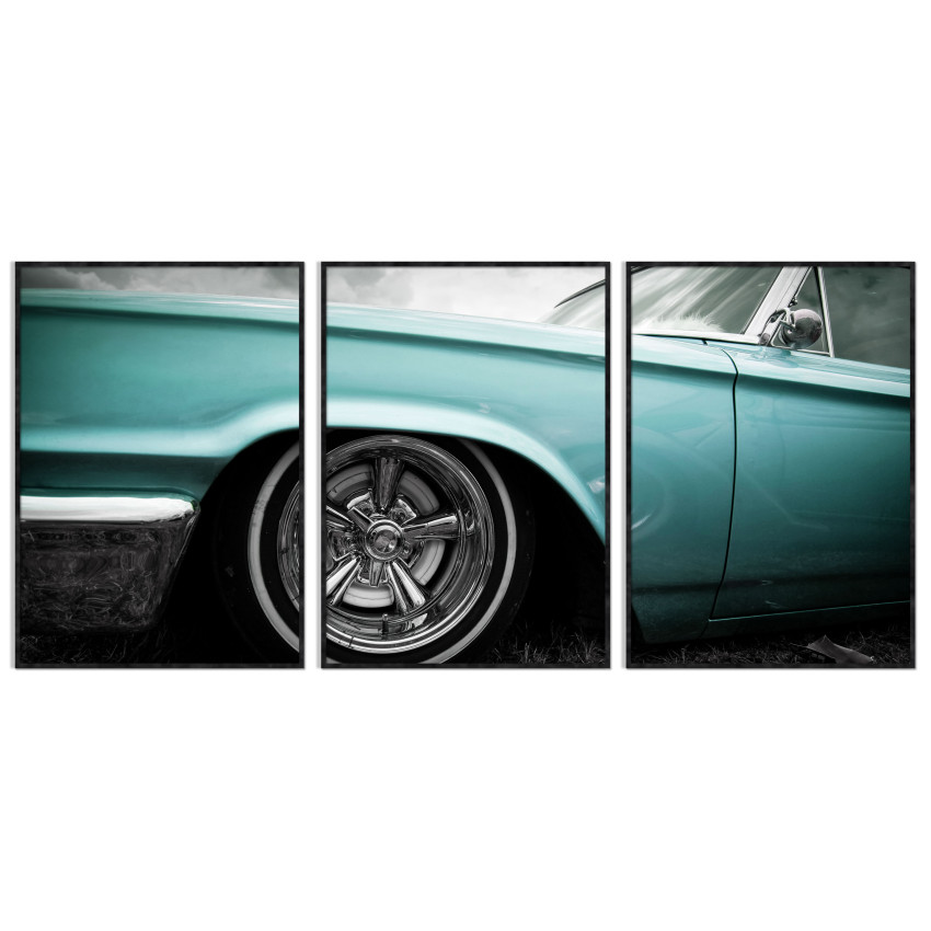 Low rider klassisk bil - Turkos poster tavla i tre delar