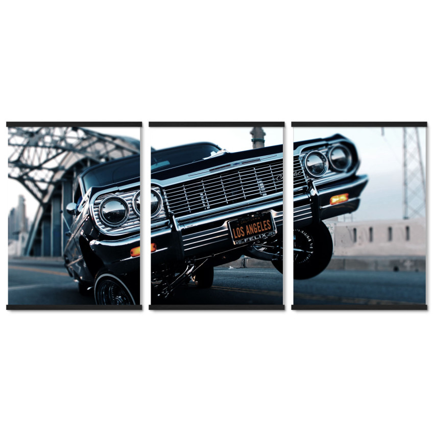 Low rider gangster bil Los Angeles - Retro poster tavla i tre delar