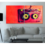 Retro Kassettband - R&ouml;d Tavla i Tv&aring; delar