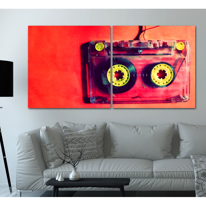 Retro Kassettband - R&ouml;d Tavla i Tv&aring; delar
