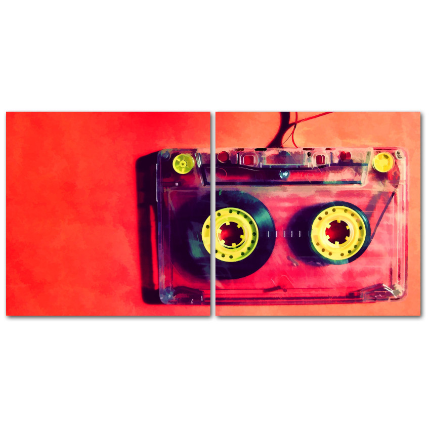 Retro Kassettband - R&ouml;d Tavla i Tv&aring; delar