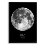 Månen Luna - Svartvit Poster med Citat