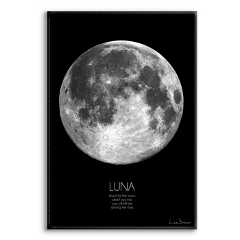 Månen Luna - Svartvit Poster med Citat