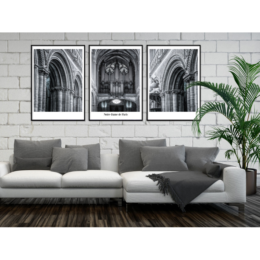 Katedralen Notre Dame i Paris - Svartvit tavla i tre delar