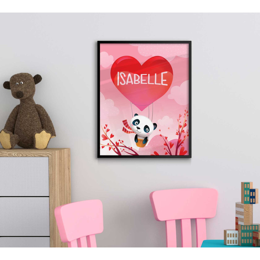 Panda i luftballong 50x70cm personlig barntavla