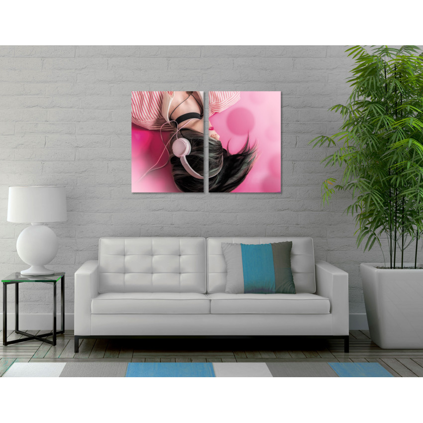 Rosa fashion kvinna med hörlurar - Rosa poster i två delar