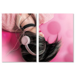 Rosa fashion kvinna med hörlurar - Rosa poster i två delar