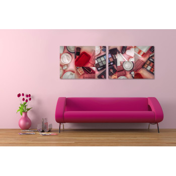 Rosa smink produkter - Stor poster tavla i två delar