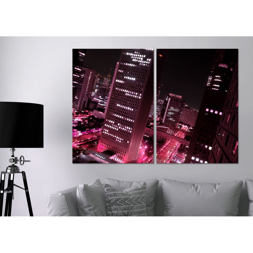 Stadsmotiv med Skyskrapor - Rosa Tavla i Tv&aring; delar