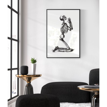 Skelett ber på knä - Svartvit poster