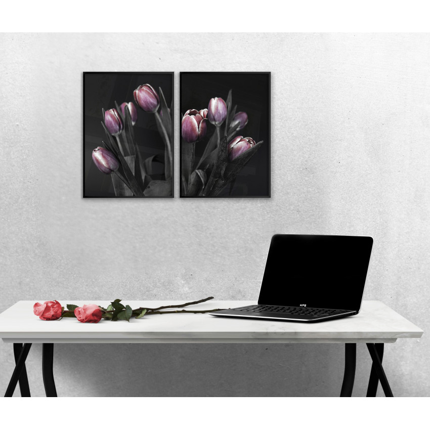 Lila blommotiv - Tvådelat tavelset