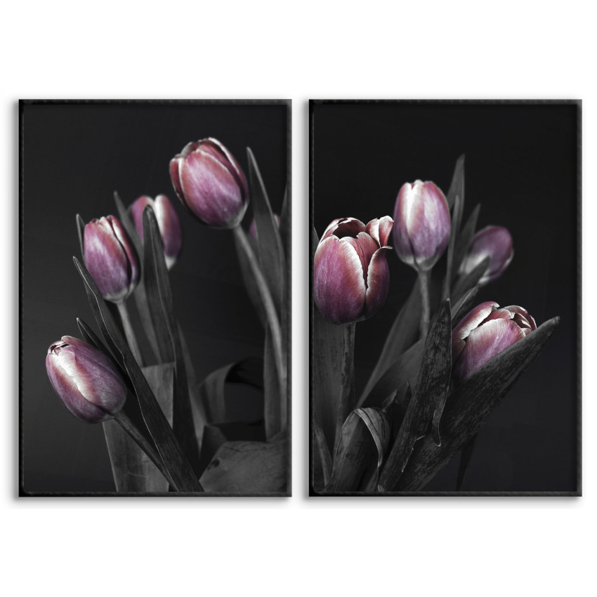 Lila blommotiv - Tvådelat tavelset