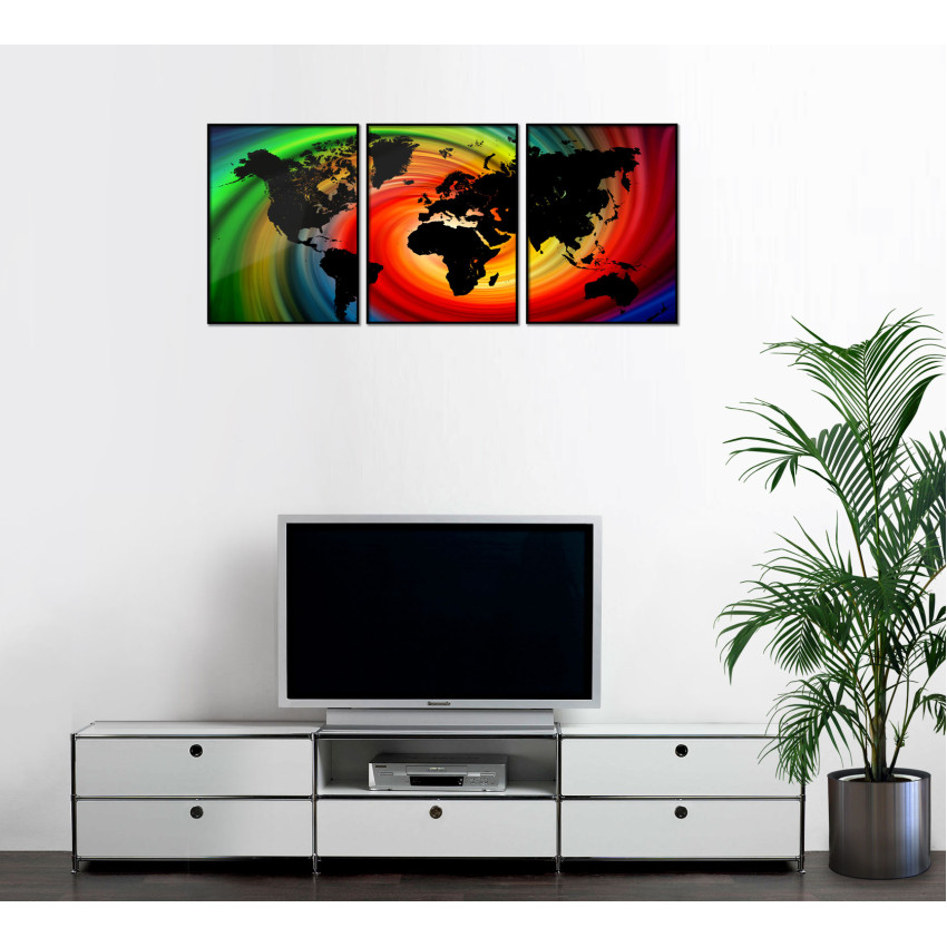 Quite a Colorful World Map - Poster in Three Pieces