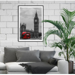 Red Bus in London - Black and White Poster