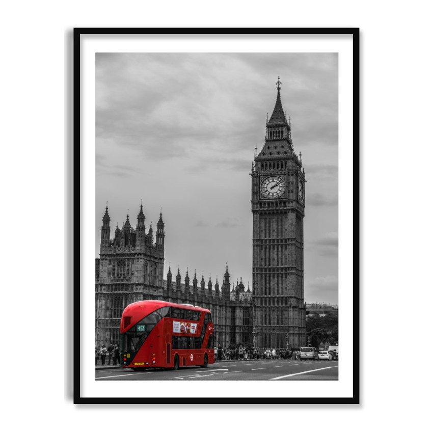 Red Bus in London - Black and White Poster