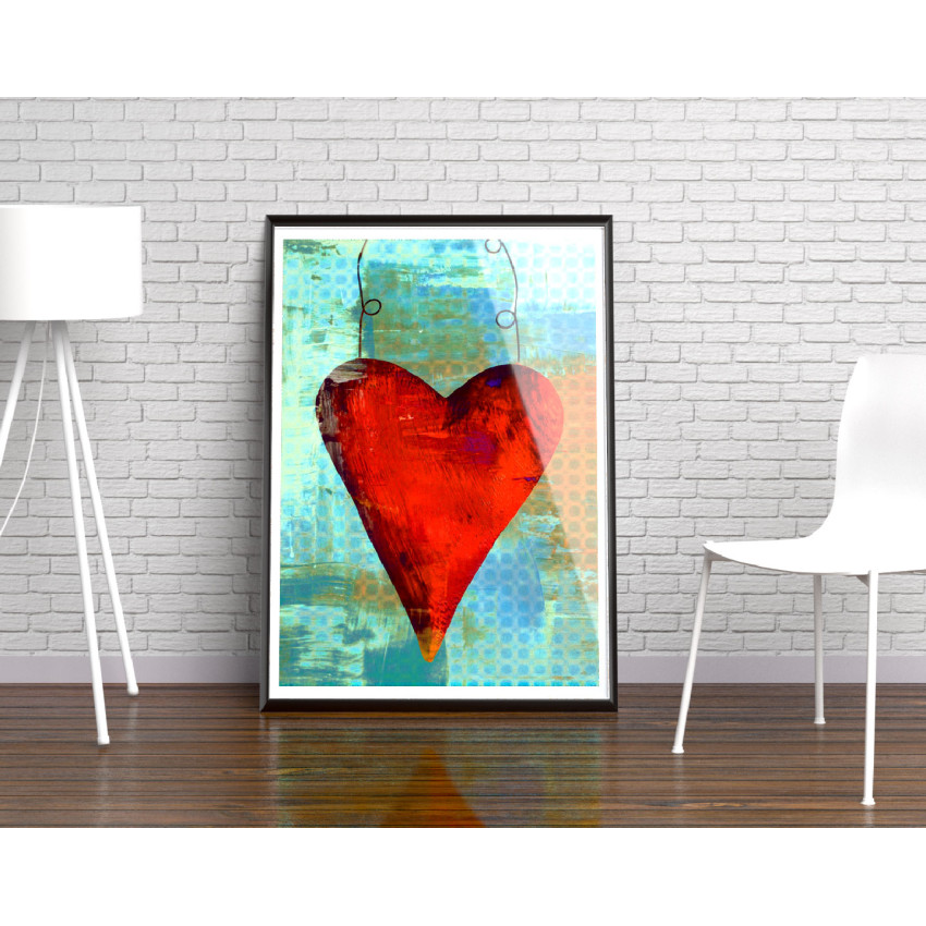 Red Heart Grunge  - Turquoise Poster