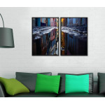 Reflektioner i vatten p&aring; gata - Tv&aring;delad tavla