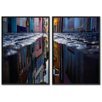 Reflektioner i vatten p&aring; gata - Tv&aring;delad tavla