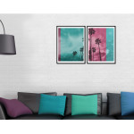 Retro motiv med palmer- Tvådelat tavelset