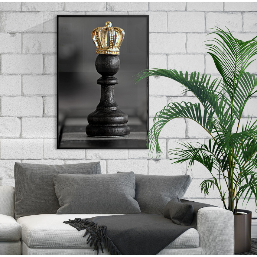 Schackpjäs Bonde med Krona - Svartvit Guld Poster