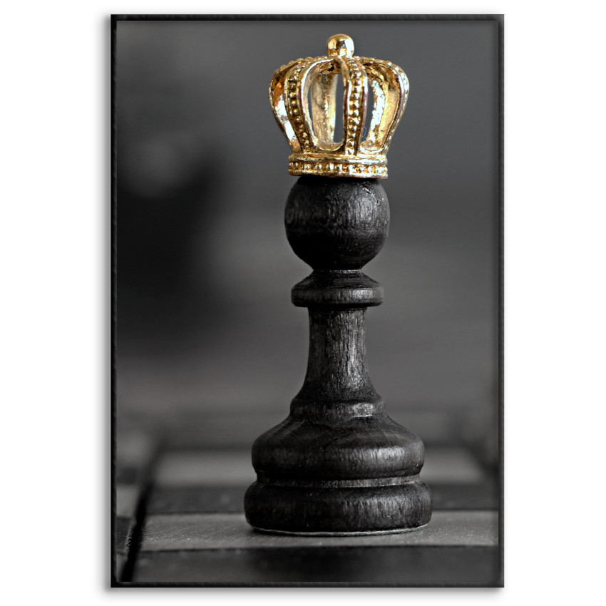 Schackpjäs Bonde med Krona - Svartvit Guld Poster