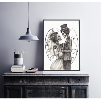 Skelett Brudpar - Svartvit Dödskalle Poster