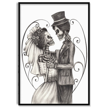 Skelett Brudpar - Svartvit Dödskalle Poster