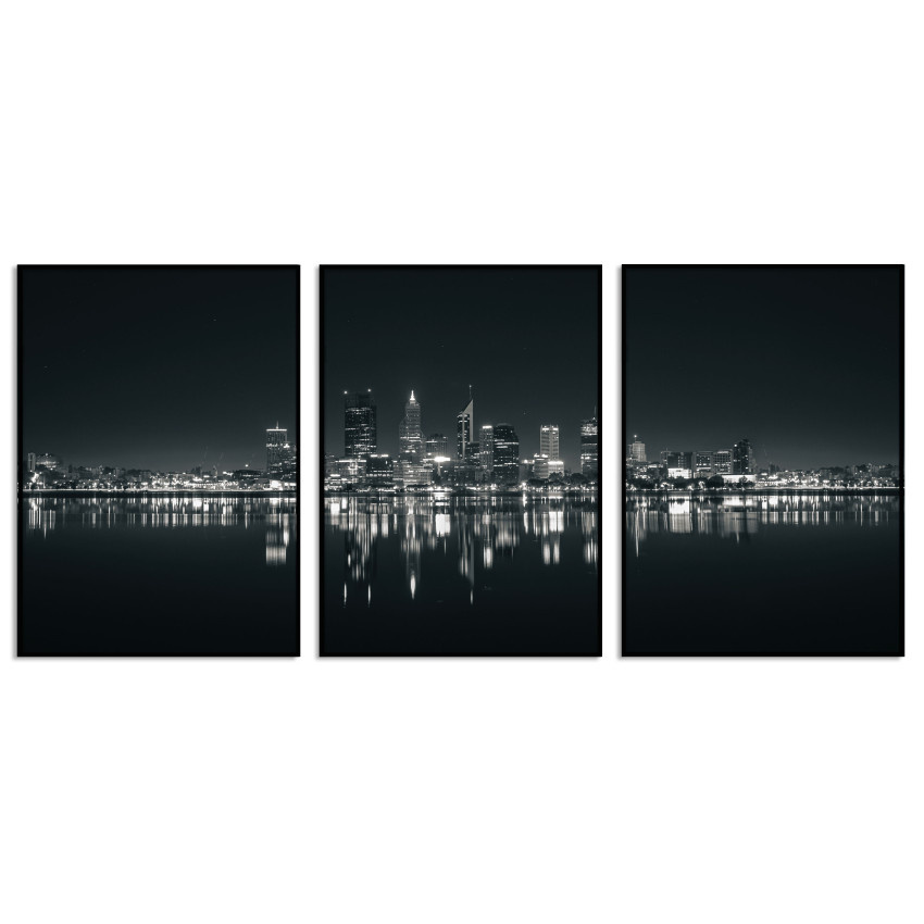 Skyline Panorama - Big Black and White Poster in Three Pieces