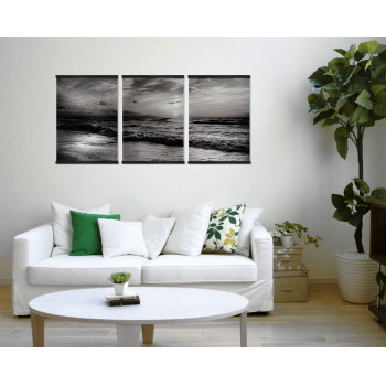 Mörk solnedgång vid havet - Svartvit poster i tre delar