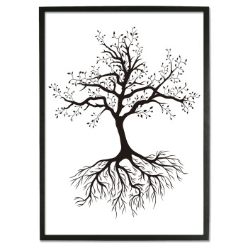 Träd med rötter - Svartvit poster med illustration