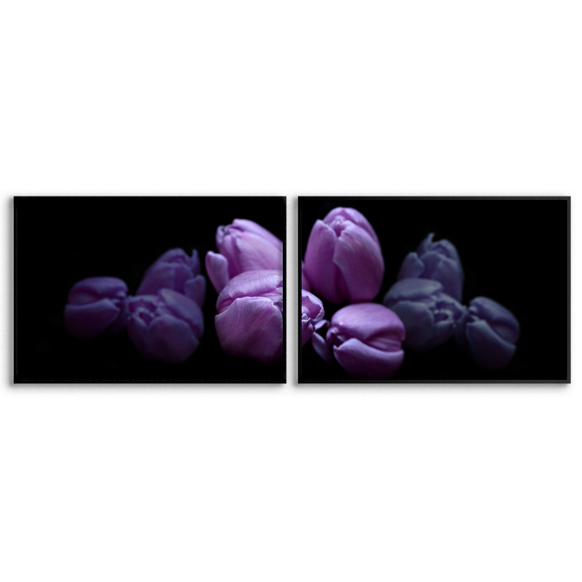 Lila Tulpaner i Mörker - Stor Tavla i Två Delar