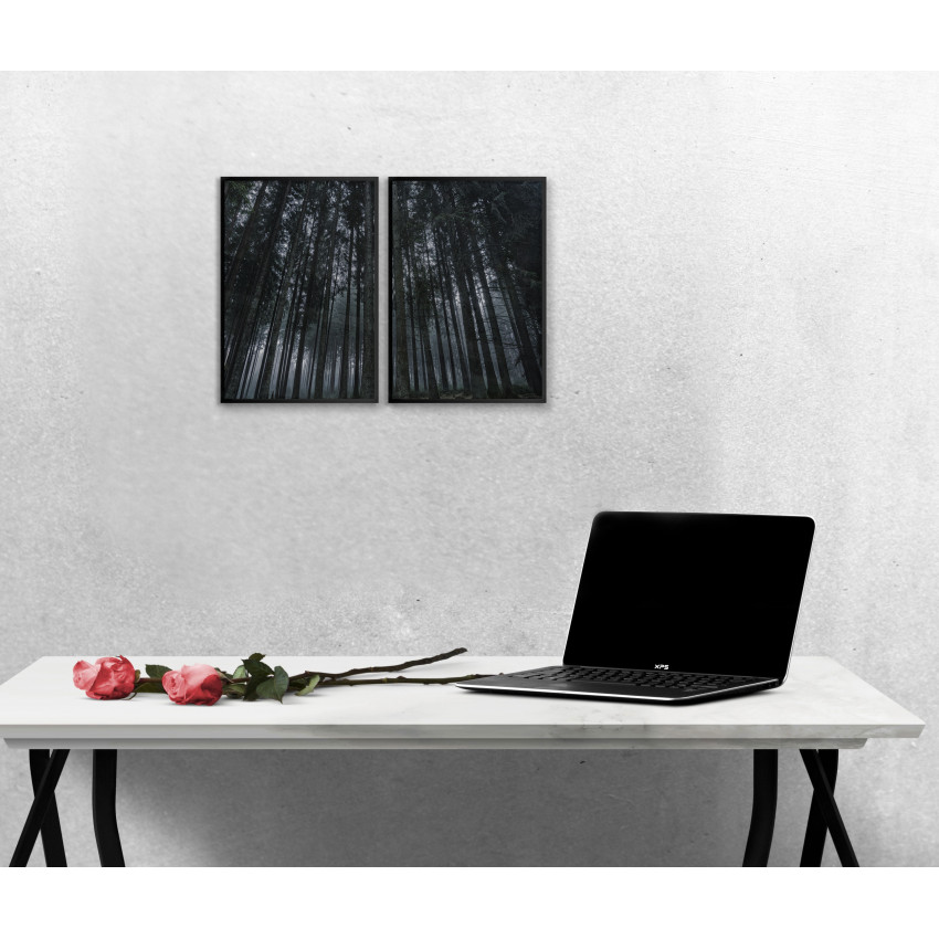 Tavla med m&ouml;rkt & mystiskt skogsmotiv i tv&aring; delar