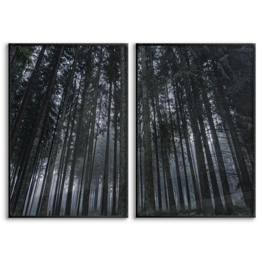 Tavla med m&ouml;rkt & mystiskt skogsmotiv i tv&aring; delar