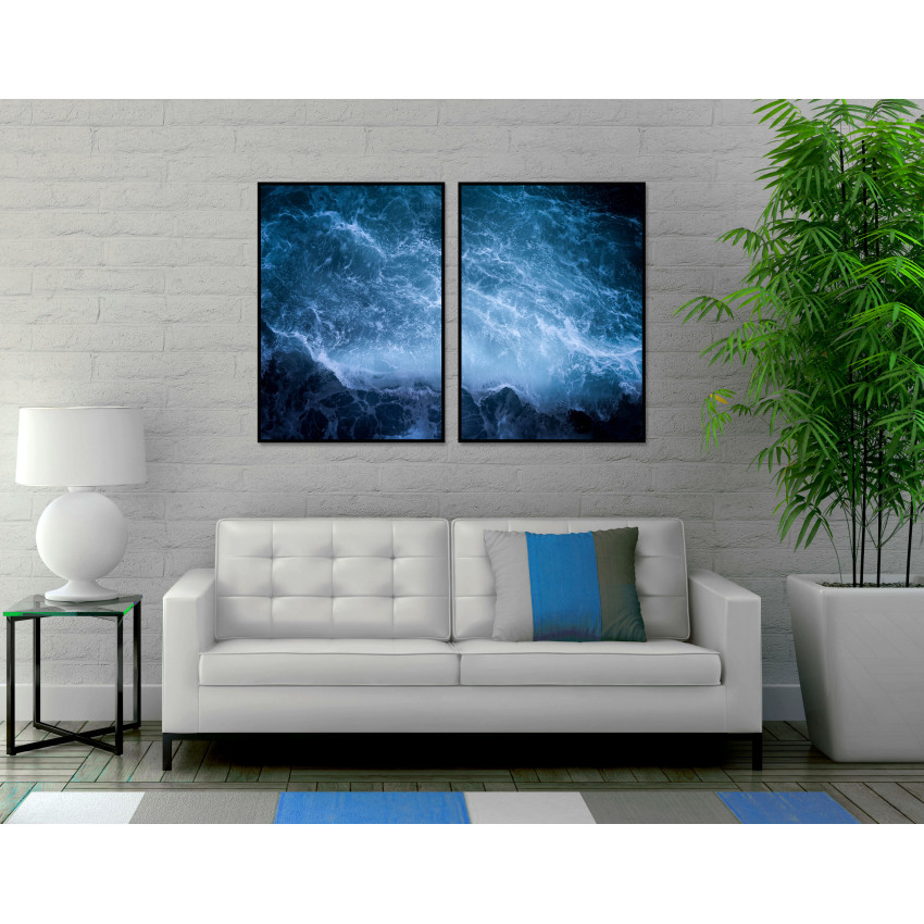 Tavla i två delar - Havsmotiv av blå vågor