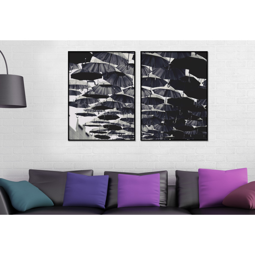 Massor av paraplyer - Svartvit tavla i två delar