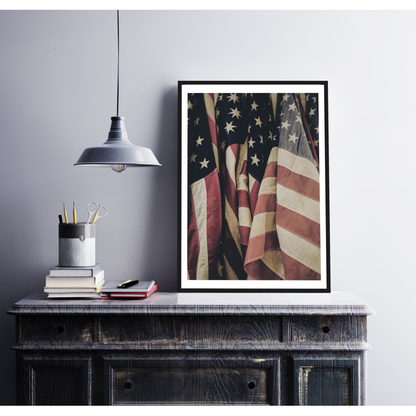 Amerikanska Flaggor - Retro Poster 50x70 cm