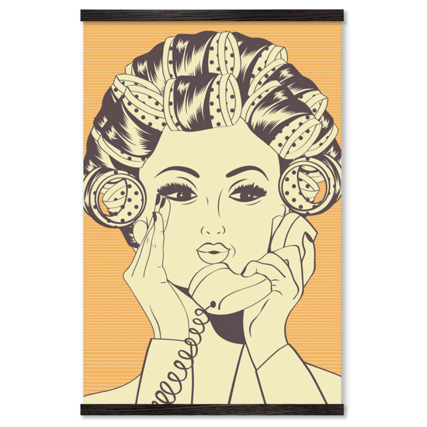 Vintage Fashion - Woman with Curlers in Telephone - Big Poster