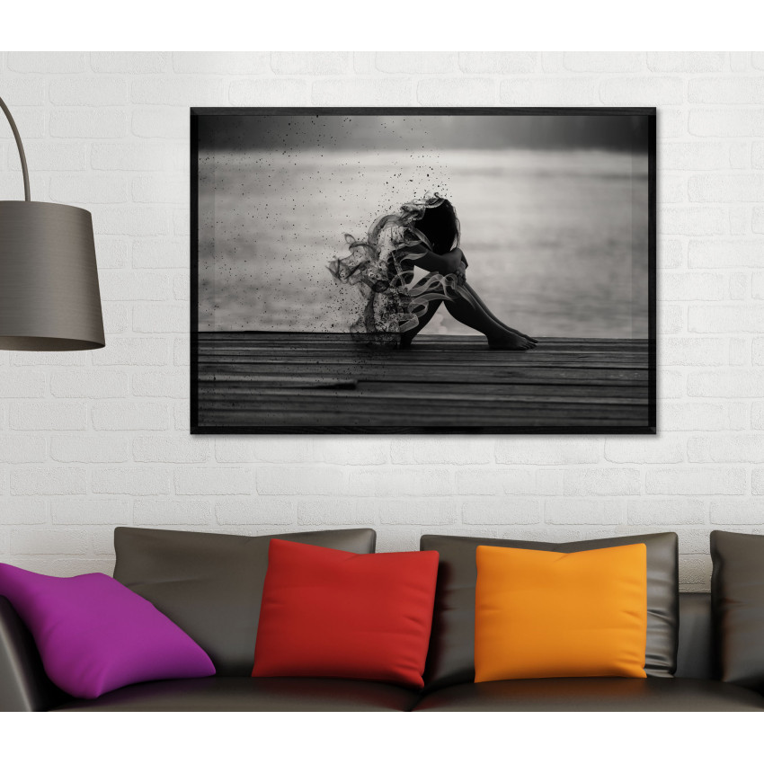 Woman on the Bridge - Black and White Poster