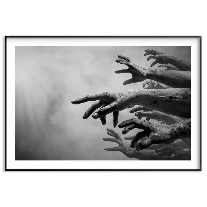 Zombie hands poster 50x70cm | Svartvita tavlor | Fri frakt