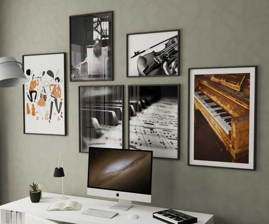 Posters med musikmotiv och instrument